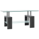 Rectangle Glass Coffee Table, 2-Tier Center Table with Tempered Glass Top and Storage Shelf for Living Room, Grey