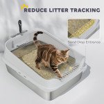Cat Litter Box Stainless Steel with Metal Litter Scoop, Never Absorbs Odors, Anti Leakage, 24" x 16" x 12", Grey