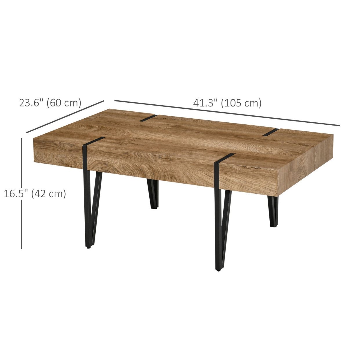 Rustic Coffee Table, Rectangle Nature Central Table with Steel Hairpin Legs for Living Room