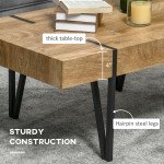 Rustic Coffee Table, Rectangle Nature Central Table with Steel Hairpin Legs for Living Room