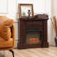 Electric Fireplace with Mantel, Freestanding Heater Corner Firebox with Log Hearth and Remote Control, 1400W, Brown