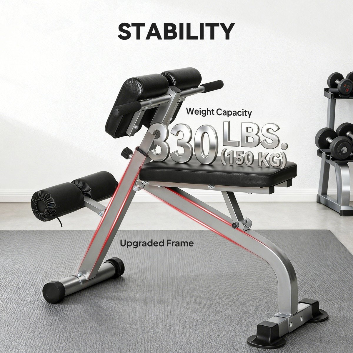 Soozier Roman Chair Back Extension Machine, Height Adjustable Hyperextension Bench, 38" x 26.8" x 27.2–43.3", Silver Tone