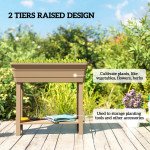 41L Self Watering Raised Garden Bed w/ Ventilation Transparent Lid Greenhouse, Planter Box w/ Storage Shelf, Brown