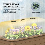 41L Self Watering Raised Garden Bed w/ Ventilation Transparent Lid Greenhouse, Planter Box w/ Storage Shelf, Brown