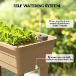 41L Self Watering Raised Garden Bed w/ Ventilation Transparent Lid Greenhouse, Planter Box w/ Storage Shelf, Brown