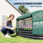 Galvanized Raised Garden Bed with Crop Cage and Watering System, 6' x 3' Outdoor Planter Box, Dark Grey