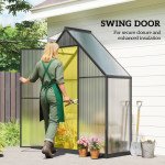 Polycarbonate Greenhouse Walk-in Greenhouse with Swing Door and Adjustable Window, 5.5 x 2ft, Black