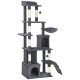 67" Large Cat Tree with 7 Scratching Posts, Tunnel, 2 Condos, Hammock, Perch, Ramp, Pompoms, Dark Grey