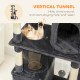 67" Large Cat Tree with 7 Scratching Posts, Tunnel, 2 Condos, Hammock, Perch, Ramp, Pompoms, Dark Grey