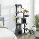 67" Large Cat Tree with 7 Scratching Posts, Tunnel, 2 Condos, Hammock, Perch, Ramp, Pompoms, Dark Grey