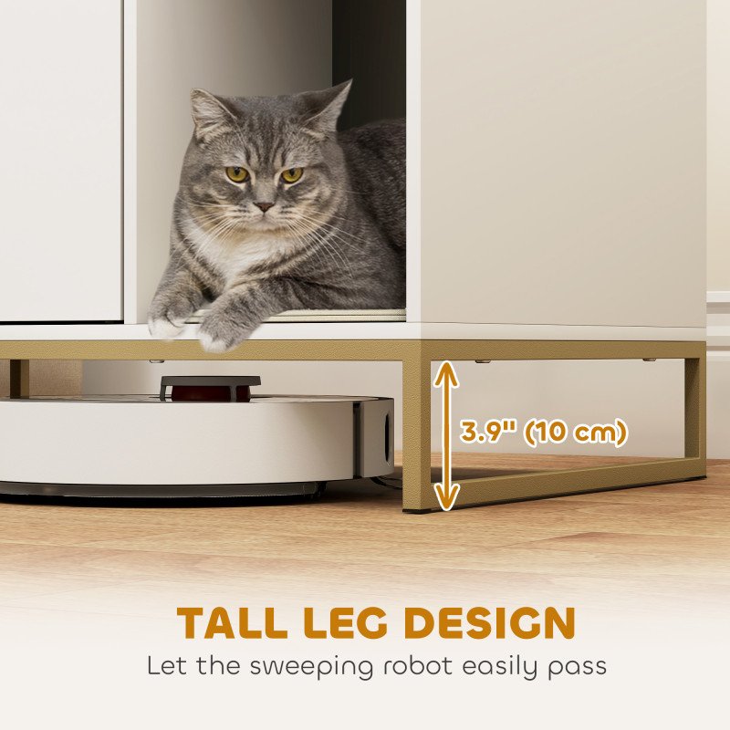 Cat Litter Box Enclosure with Tall Legs, Litter Mat, Fits Mots of Litter Box, 31.5" x 20" x 22", White