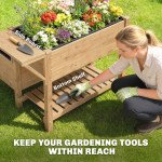Wooden Raised Garden Bed, 2-Tier Raised Planter with Storage Shelf, Side Board, Drainage Holes and Liner
