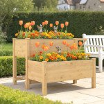 Wooden Raised Garden Bed, 2-Tier Raised Planter with Storage Shelf, Side Board, Drainage Holes and Liner