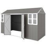 12' x 5.5' Metal Garden Storage Shed, Outdoor Tool Storage House with Lockable Door, Vents, Sloped Roof, Light Grey