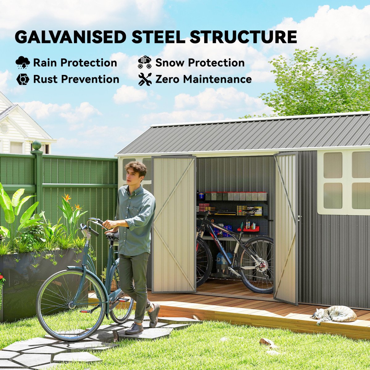 12' x 5.5' Metal Garden Storage Shed, Outdoor Tool Storage House with Lockable Door, Vents, Sloped Roof, Light Grey