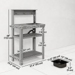 Outdoor Potting Bench Table with Faucet, Removable Sink, Hooks and Storage Shelves, Wood Work Bench Workstation, Grey