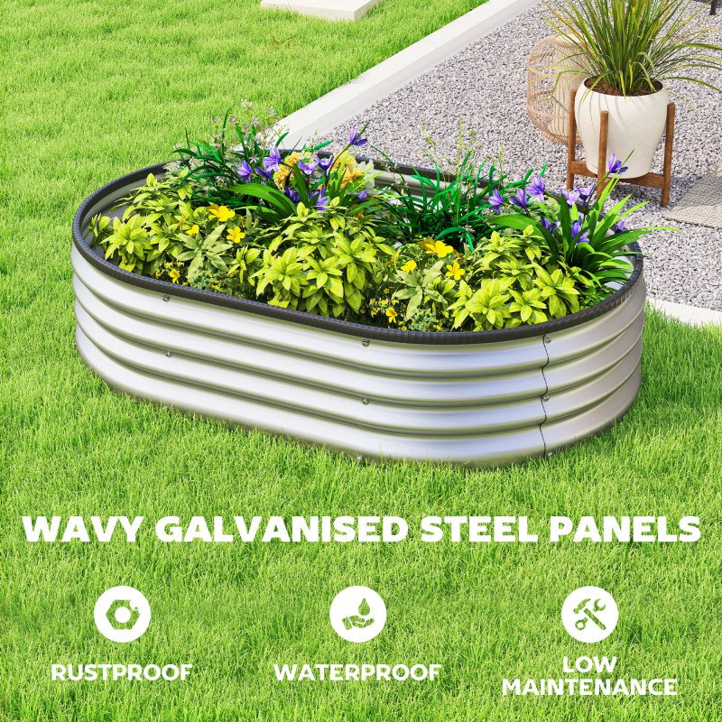 Galvanized Raised Garden Bed, 4 x 3 x 1 ft Modular Metal Garden Beds with Rubber Strip Edging, Silver