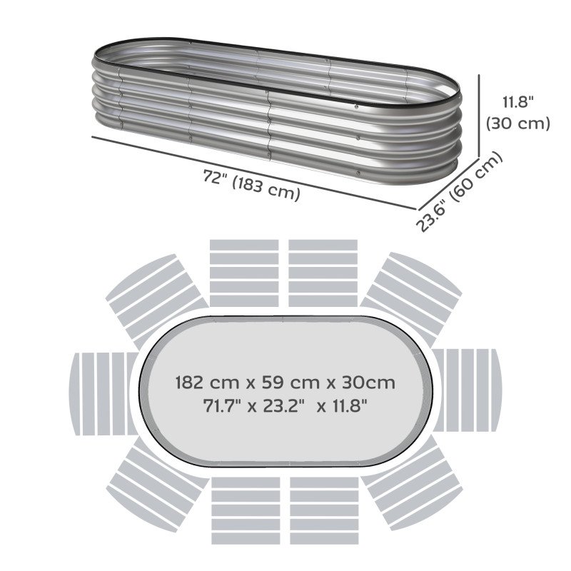 Galvanized Raised Garden Bed, 6 x 2 x 1 Modular Metal Garden Beds with Rubber Strip Edging, Heavy-Duty Outdoor Planter Box for Vegetables, Flowers and Herbs, Silver