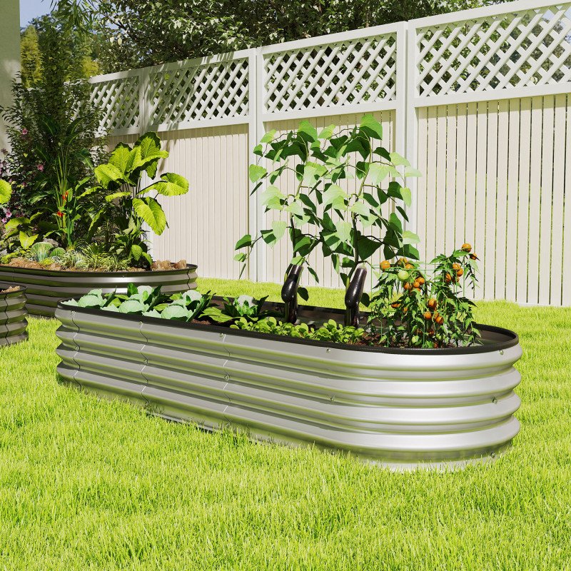 Galvanized Raised Garden Bed, 6 x 2 x 1 Modular Metal Garden Beds with Rubber Strip Edging, Heavy-Duty Outdoor Planter Box for Vegetables, Flowers and Herbs, Silver