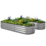 2Pcs Galvanized Raised Garden Bed, 6 x 2 x 1 ft Modular Metal Garden Beds with Rubber Strip Edging, Silver