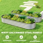 2Pcs Galvanized Raised Garden Bed, 6 x 2 x 1 ft Modular Metal Garden Beds with Rubber Strip Edging, Silver