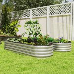 2Pcs Galvanized Raised Garden Bed, 6 x 2 x 1 ft Modular Metal Garden Beds with Rubber Strip Edging, Silver