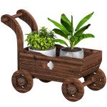 Wagon Flower Planter Cart with Wheels, Garden Wagon with Handle for Outdoor Patio Yard, Carbonized