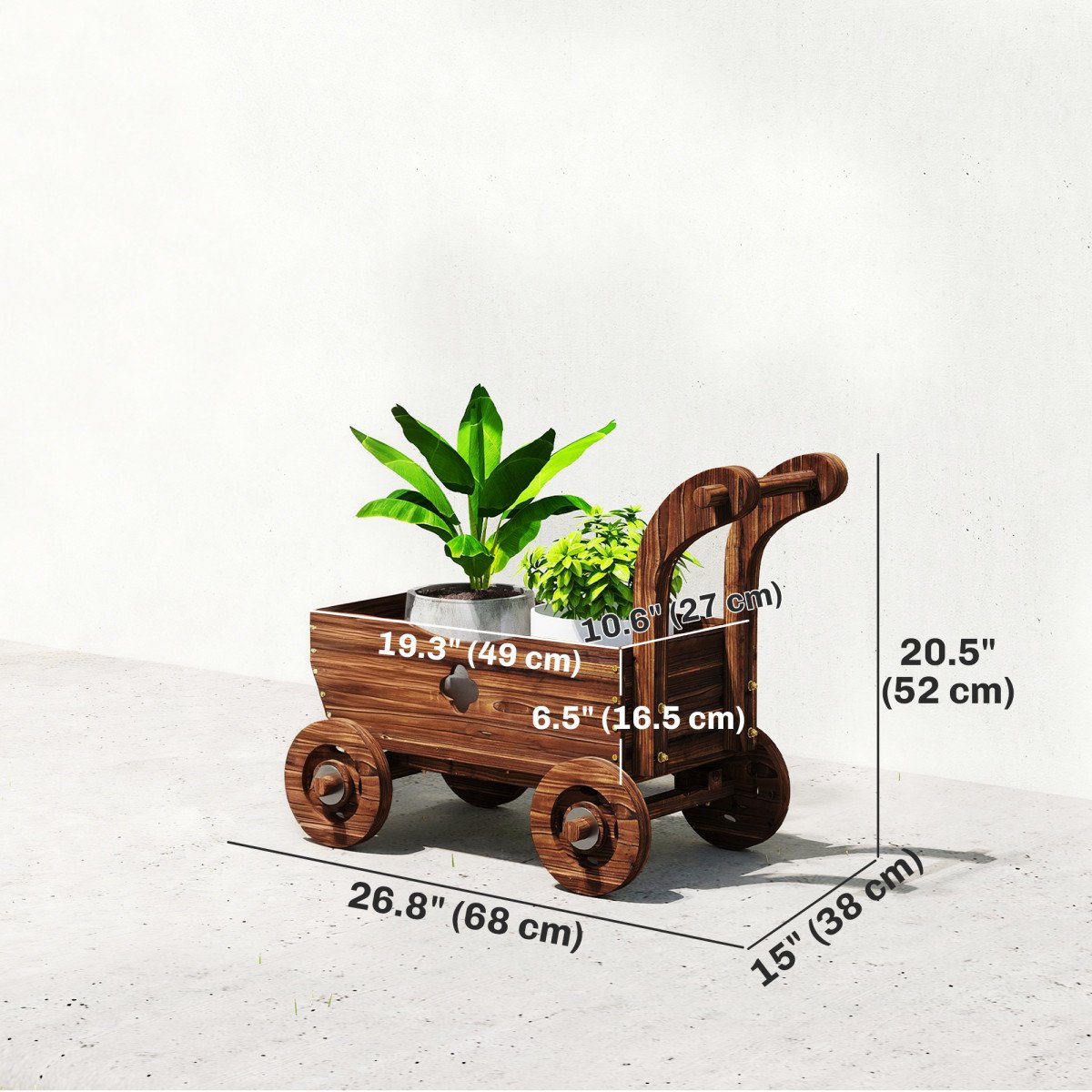 Wagon Flower Planter Cart with Wheels, Garden Wagon with Handle for Outdoor Patio Yard, Carbonized