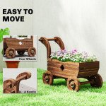 Wagon Flower Planter Cart with Wheels, Garden Wagon with Handle for Outdoor Patio Yard, Carbonized