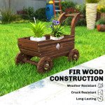 Wagon Flower Planter Cart with Wheels, Garden Wagon with Handle for Outdoor Patio Yard, Carbonized