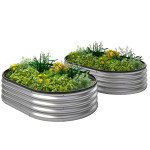 2Pcs Galvanized Raised Garden Bed, 4 x 3 x 1 ft Modular Metal Garden Beds with Rubber Strip Edging, Silver