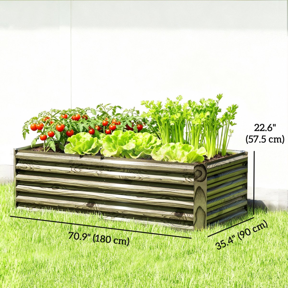 6' x 3' x 2' Raised Garden Bed, Galvanized Planter Box for Growing Flowers, Herbs and Vegetables, Light Wood Effect