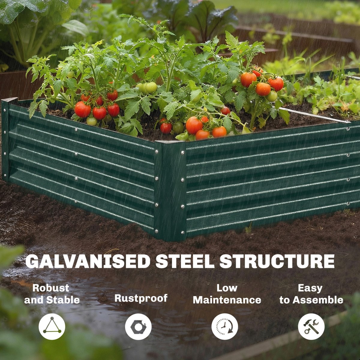 12 x 4 x 1ft Galvanized Raised Garden Bed, Reinforced Outdoor Planter Box with Open Bottom, Green