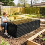 8' x 4' x 2' Raised Garden Bed, Galvanized Planter Box for Growing Flowers, Herbs and Vegetables, Black
