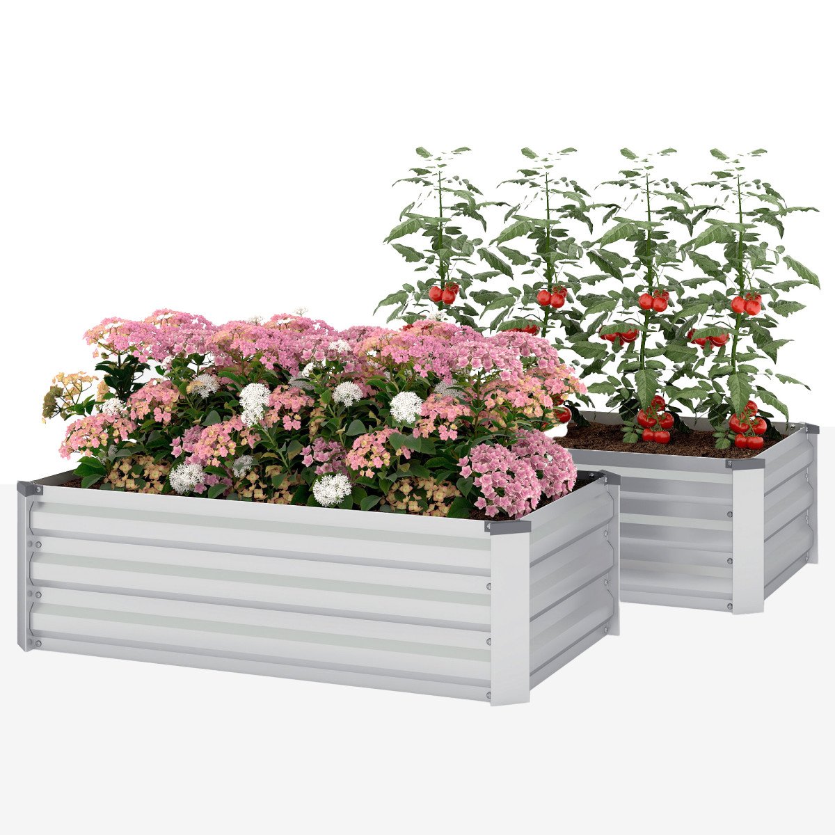 Galvanized Raised Garden Beds, Outdoor Planter Box, Set of 2, for Flowers, Herbs and Vegetables, Silver