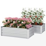 Galvanized Raised Garden Beds, Outdoor Planter Box, Set of 2, for Flowers, Herbs and Vegetables, Silver