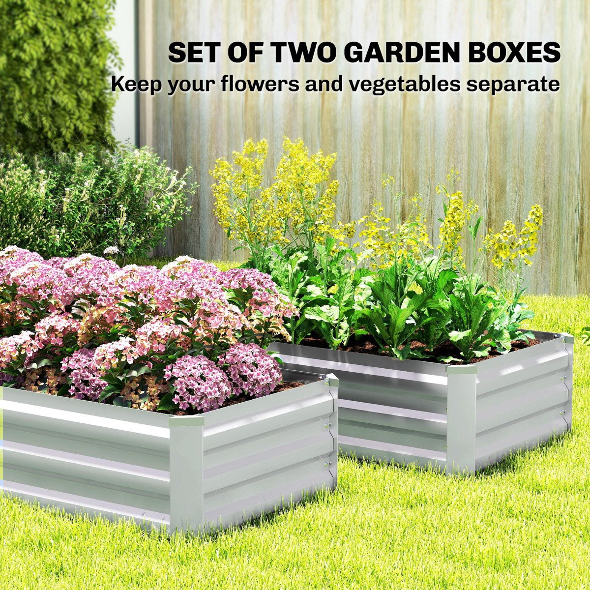 Galvanized Raised Garden Beds, Outdoor Planter Box, Set of 2, for Flowers, Herbs and Vegetables, Silver