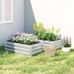 Galvanized Raised Garden Beds, Outdoor Planter Box, Set of 2, for Flowers, Herbs and Vegetables, Silver