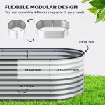 5 x 2.5 x 2 ft Galvanized Raised Garden Bed, Easy DIY Oval Planter Box with Safety Edging and Gloves, Silver
