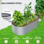 5 x 2.5 x 2 ft Galvanized Raised Garden Bed, Easy DIY Oval Planter Box with Safety Edging and Gloves, Silver