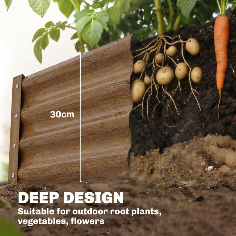 6 x 3 x 1ft Galvanized Raised Garden Bed, Reinforced Outdoor Planter Box with Open Bottom,, Wood-Effect