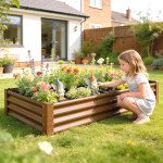 6 x 3 x 1ft Galvanized Raised Garden Bed, Reinforced Outdoor Planter Box with Open Bottom,, Wood-Effect