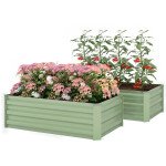 Galvanized Raised Garden Beds, Outdoor Planter Box, Set of 2, for Flowers, Herbs and Vegetables, Light Green