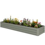 8'x2'x1' Galvanized Raised Bed, Large Elevated Planter Box for Growing Flowers, Herbs and Vegetables, Light Grey