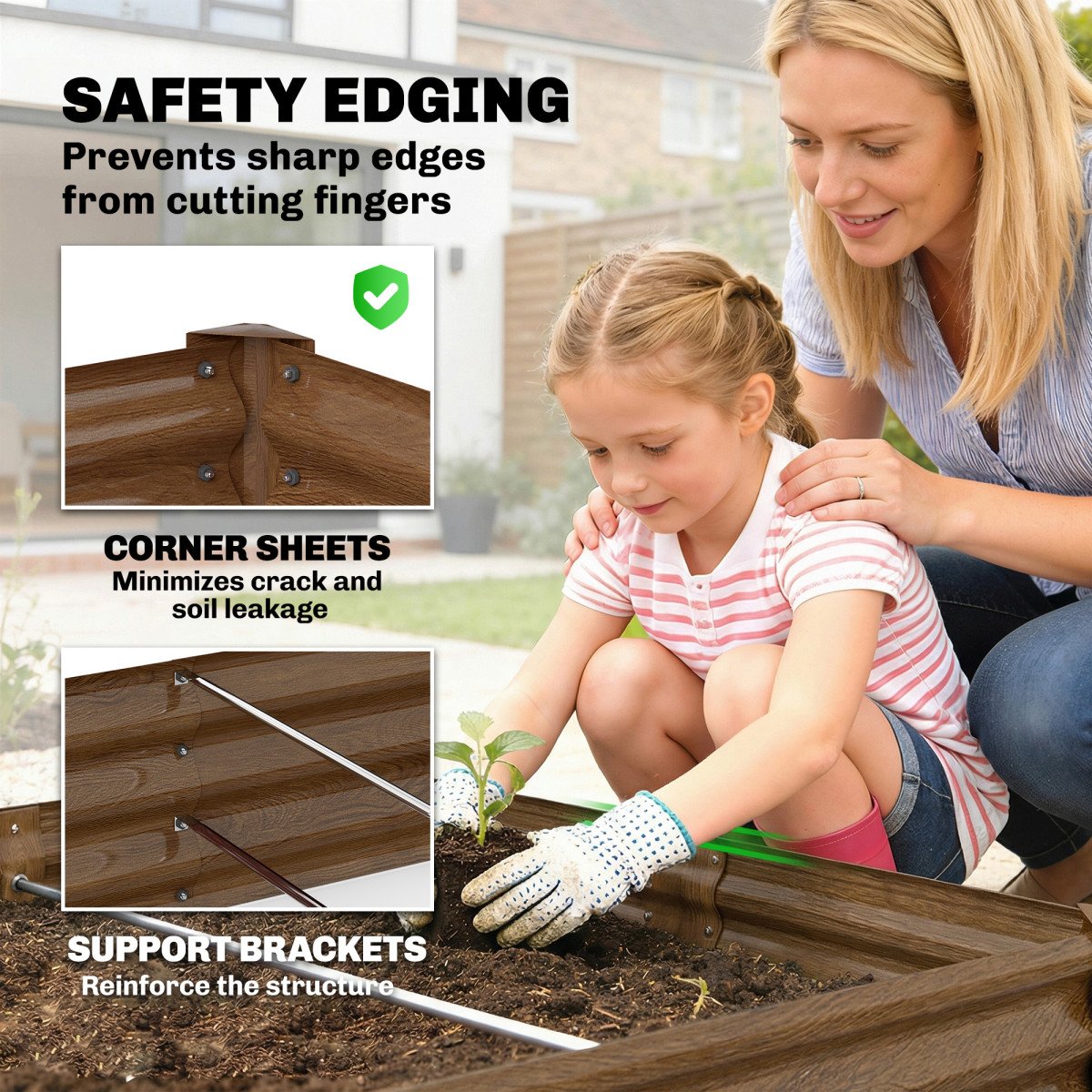 12 x 4 x 1ft Galvanized Raised Garden Bed, Reinforced Outdoor Planter Box with Open Bottom, Distressed Brown