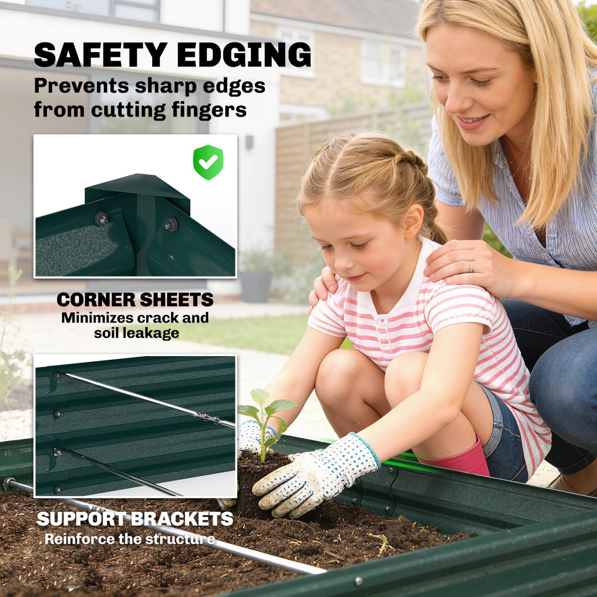 8 x 4 x 1ft Galvanized Raised Garden Bed, Reinforced Outdoor Planter Box with Open Bottom, Green