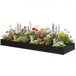 12 x 4 x 1ft Galvanized Raised Garden Bed, Reinforced Outdoor Planter Box with Open Bottom, Black