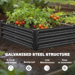 12 x 4 x 1ft Galvanized Raised Garden Bed, Reinforced Outdoor Planter Box with Open Bottom, Black