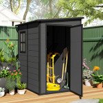 4'x5' Garden Storage Shed, Lean to Shed, Lockable Garden Tool Storage House with Window, Vent, Dark Grey