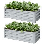 Galvanized Raised Garden Beds, Outdoor Planter Box, Set of 2, for Flowers, Herbs and Vegetables, Silver
